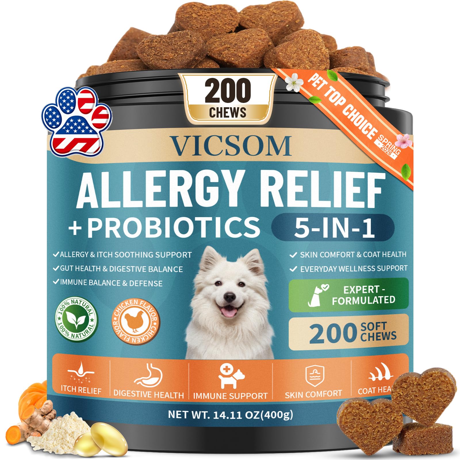VICSOM-chien-allergie-bouchées-poulet: friandises pratiques favorisant le confort quotidien.