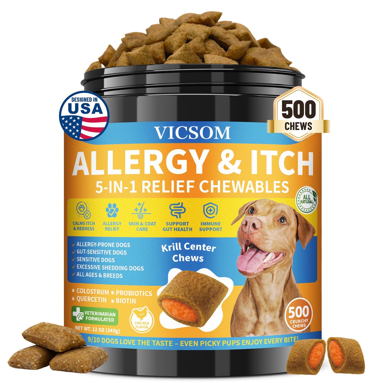 VICSOM friandises chien-allergie – bouteille prête à l'emploi pour l'alimentation quotidienne