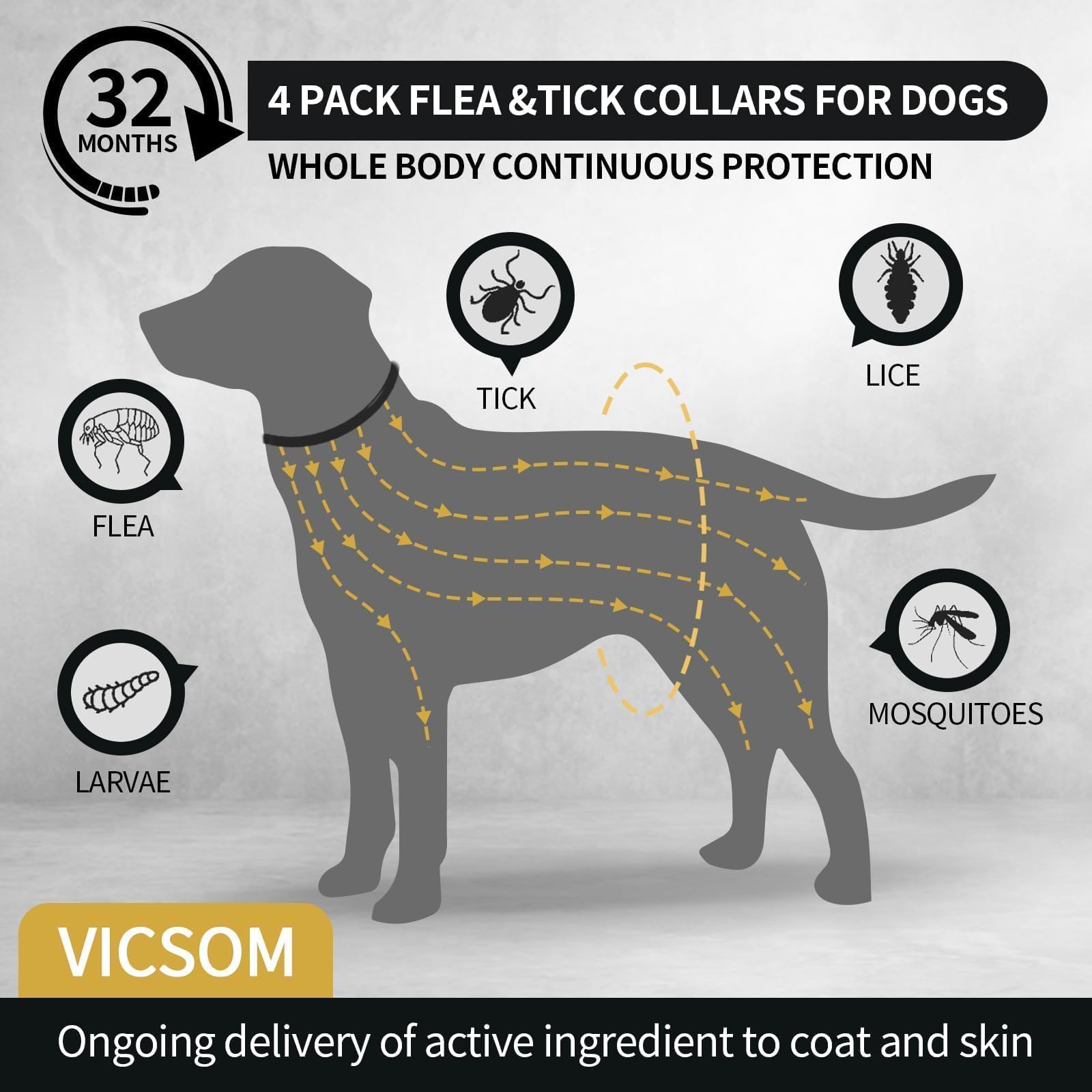 Collier VICSOM imperméable, idéal pour les chiens actifs sous la pluie.
