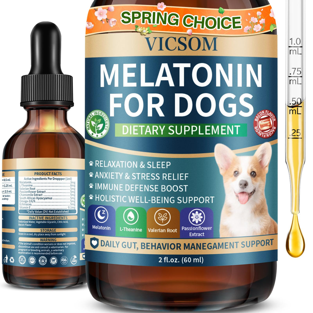 VICSOM gouttes-melatonine-chien-bouteille, calme rapide au coucher.