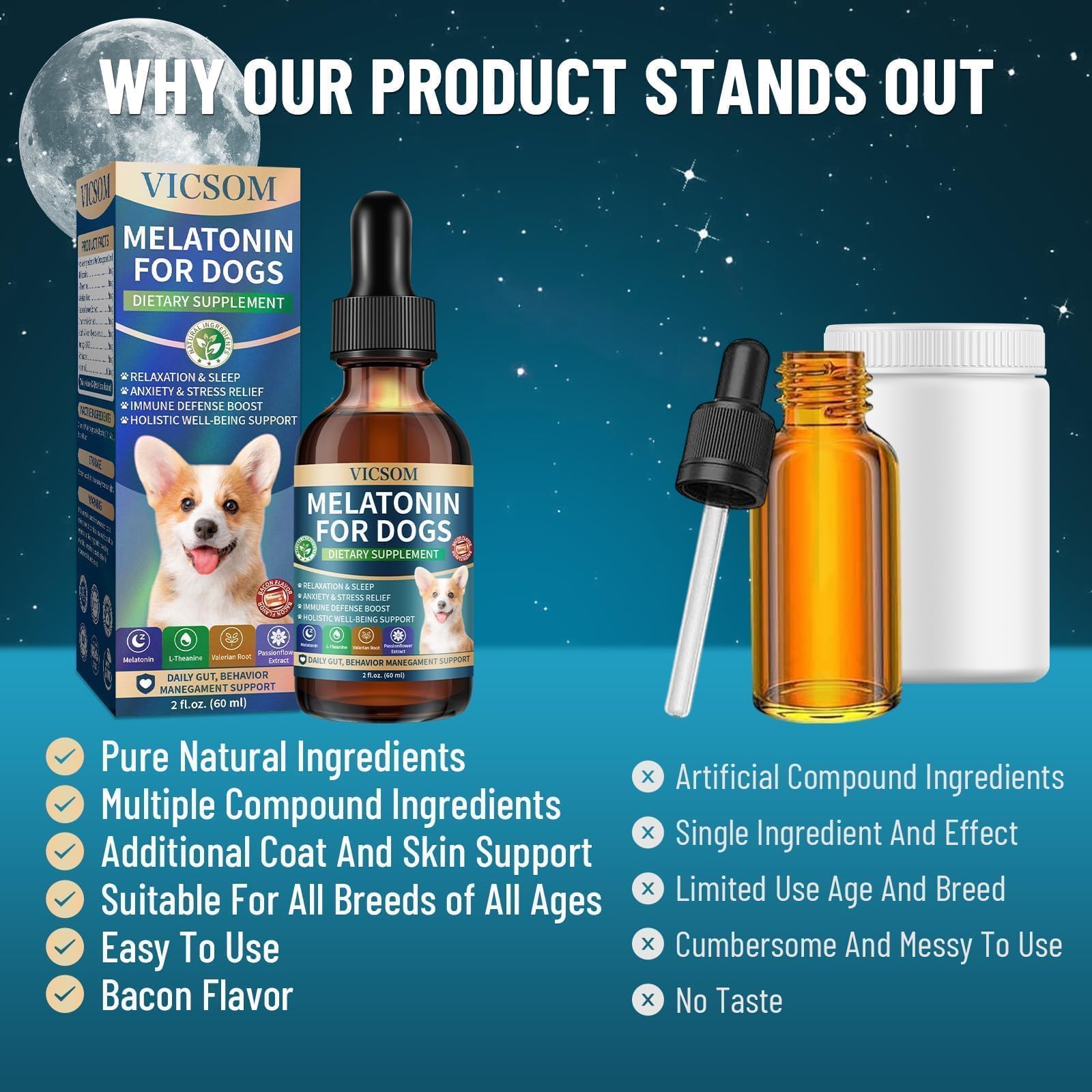 VICSOM gouttes-melatonine-chien-usage-quotidien, format pratique pour les soins canins.