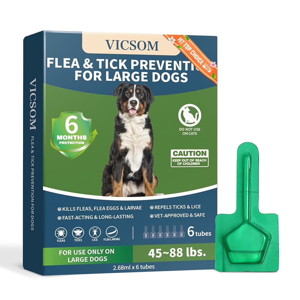 VICSOM pack six tubes traitement antipuce et tiques pour chien, protection longue durée.
