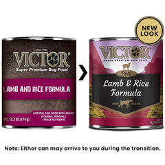 VICTOR pâté agneau et riz, texture crémeuse appréciée par les chiens sensibles.