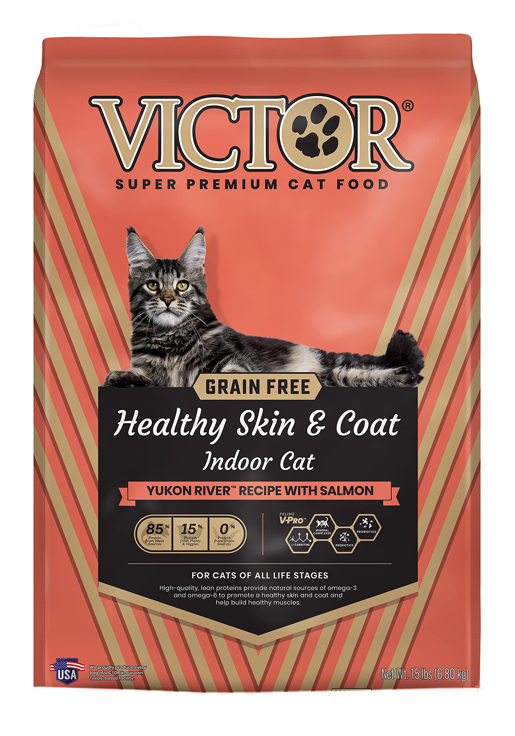 VICTOR chat-nourriture-seche-saumon : protéines de saumon pour un pelage sain.