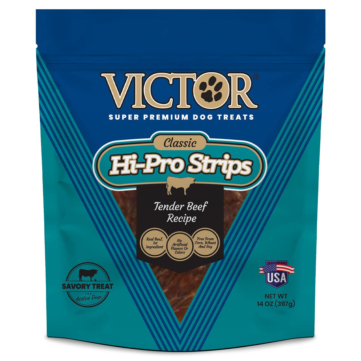VICTOR Hi-Pro Strips boeuf reel, snack tendre pour chiens actifs et motivés