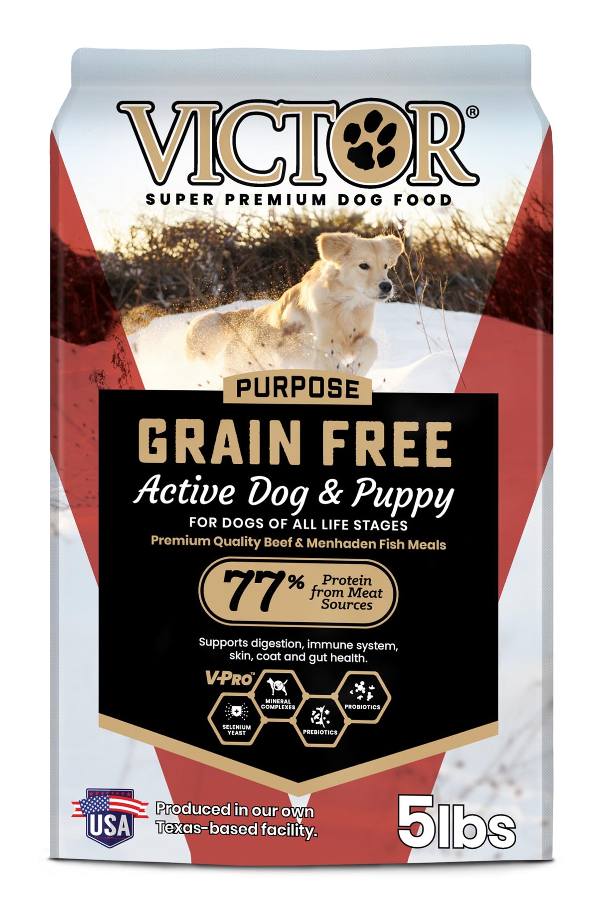 Nourriture Victor premium haute protéine pour chien actif.