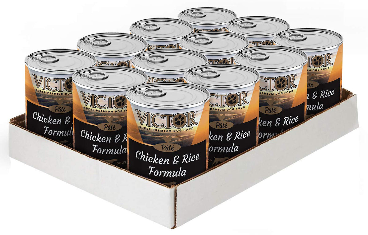 VICTOR Pâté poulet-riz boîtes dévoile une texture onctueuse idéale pour un repas unique.