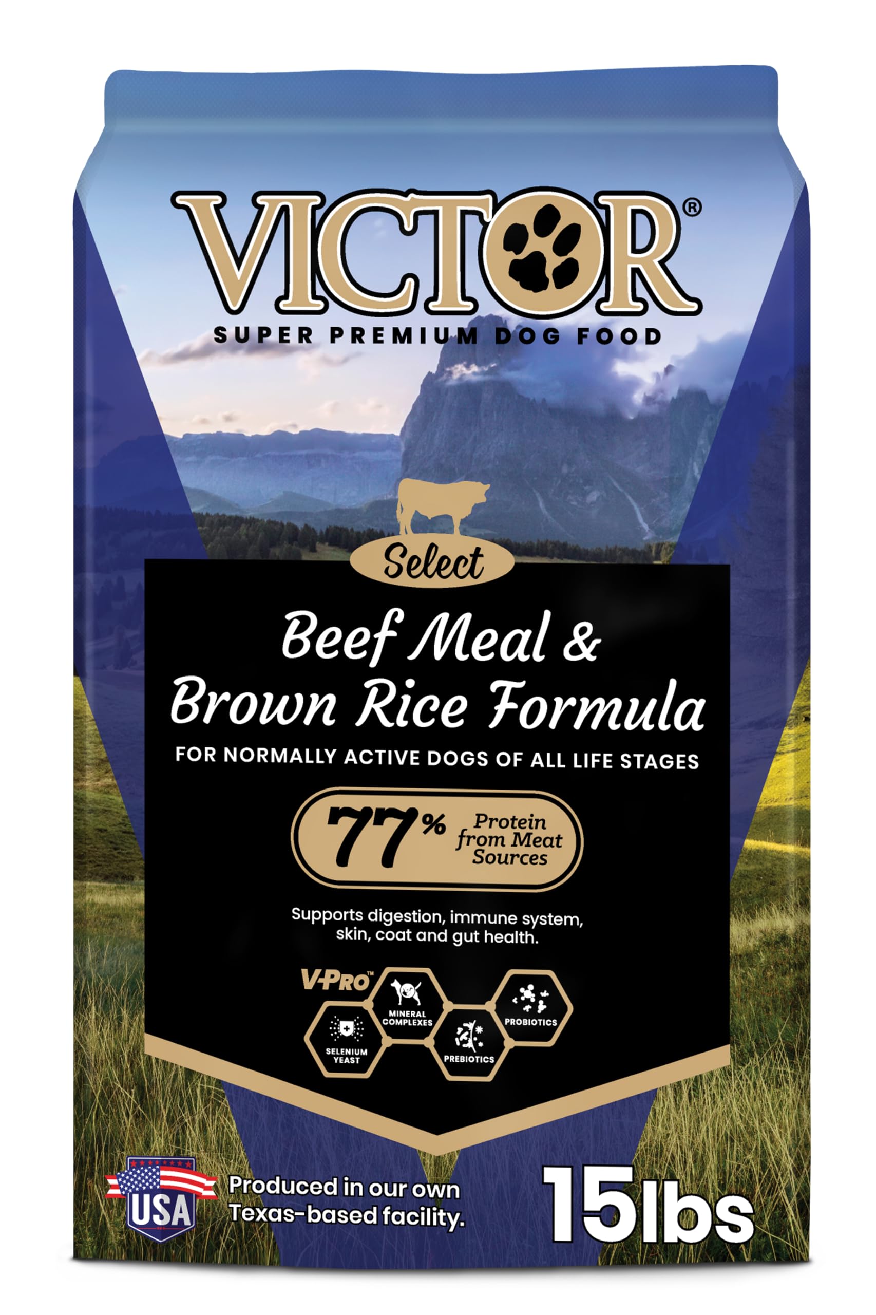 VICTOR Super Premium Chien - sac boeuf riz brun pour digestion équilibrée.
