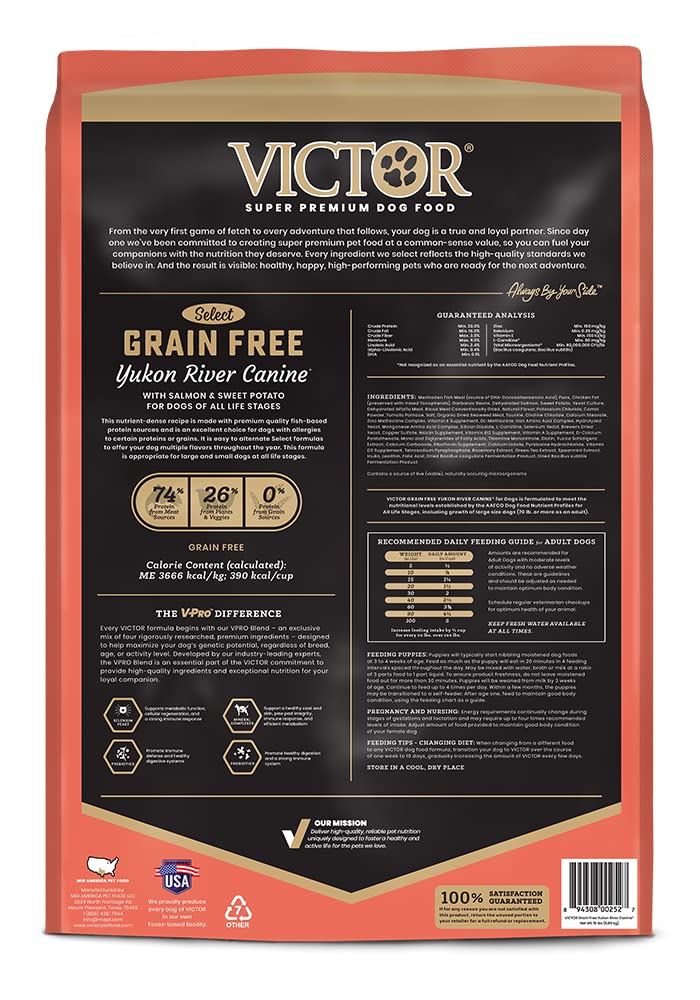 VICTOR Yukon River Canine: croquettes riches en poisson, source principale de protéines.
