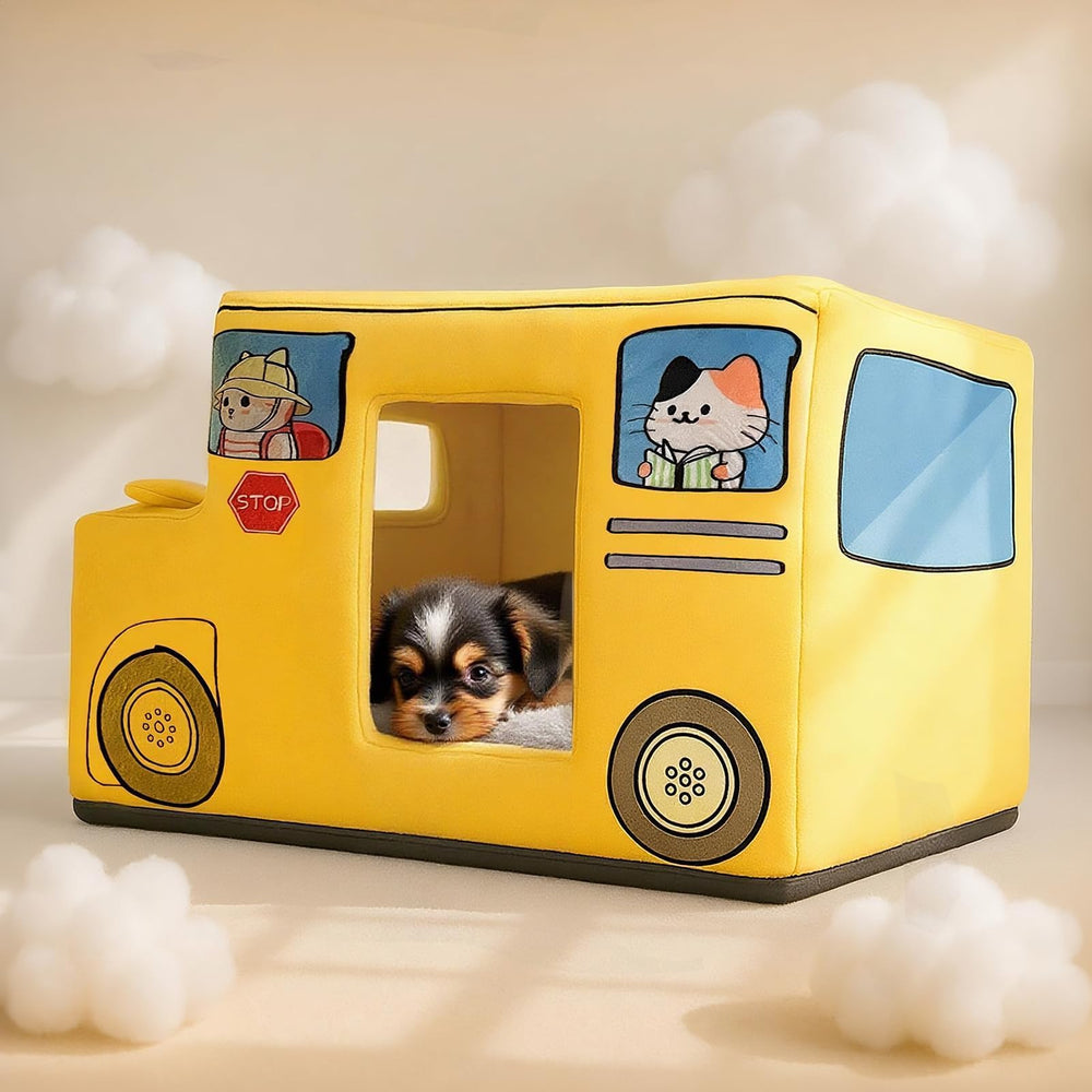 VIEFIN lit-chat bus scolaire porte rangement, pratique pour jouets et petites affaires.