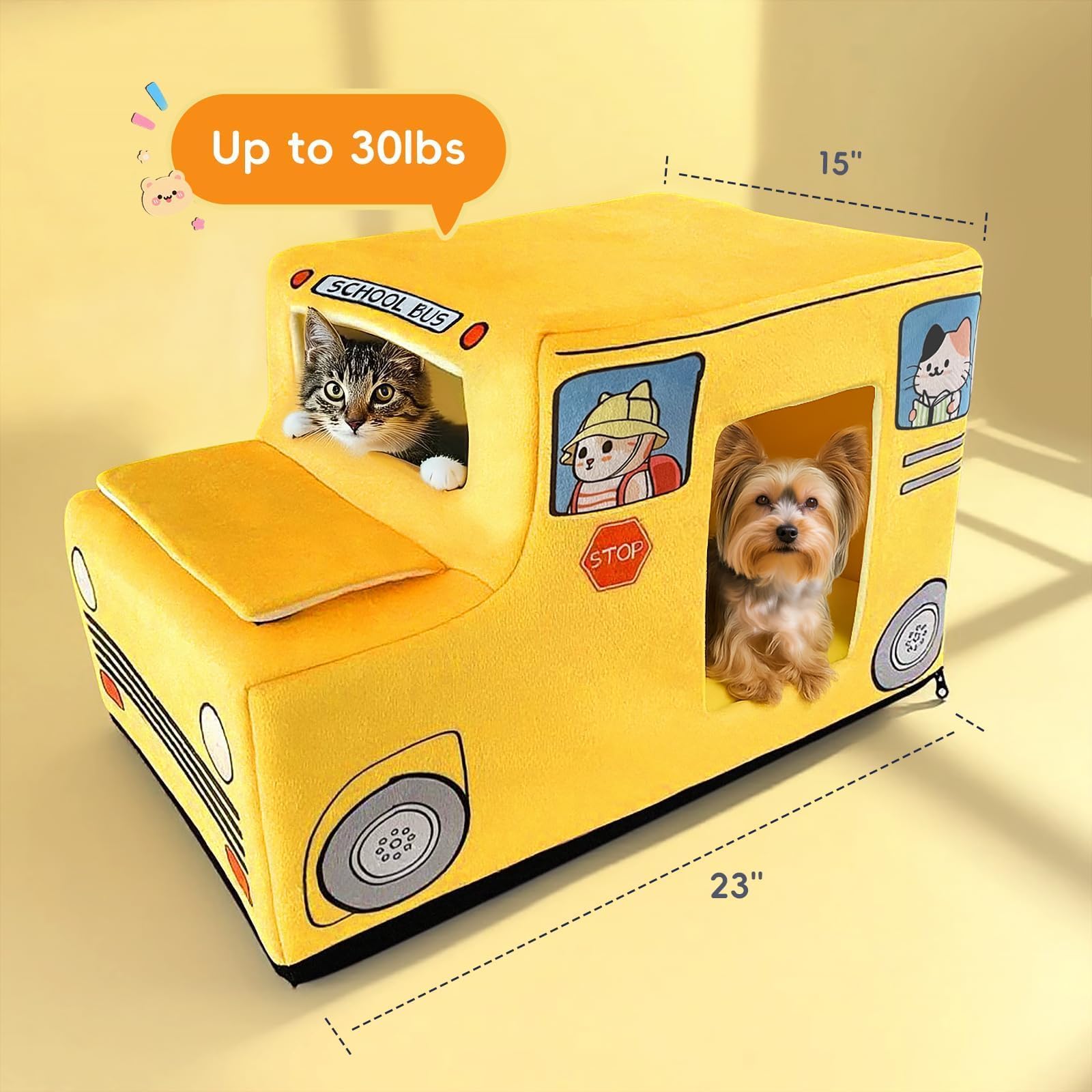 VIEFIN lit-chat bus scolaire usage petit chien, espace adapté et sûr.