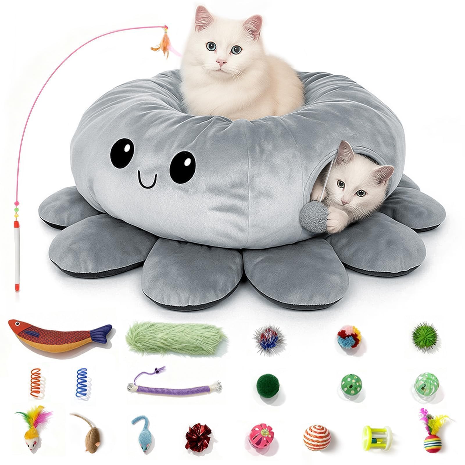 VIEFIN tunnel poulpe yeux expressifs, divertissement ludique pour chats.