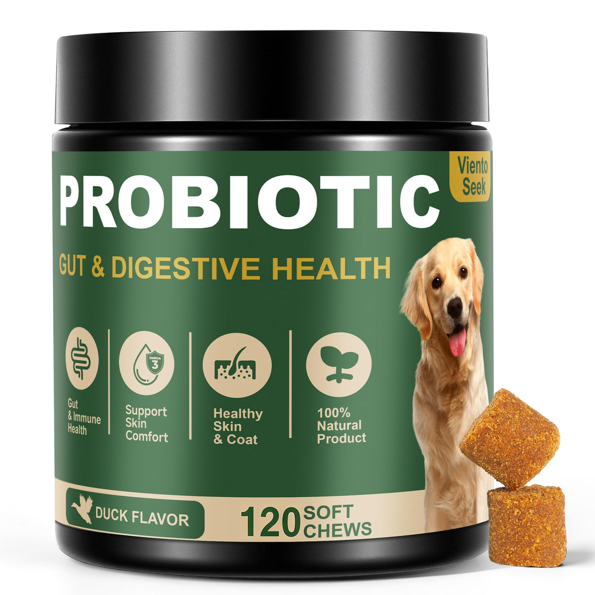 VientoSeek Probiotiques pour chien: bouteille prête à l’emploi soutenant le confort digestif.