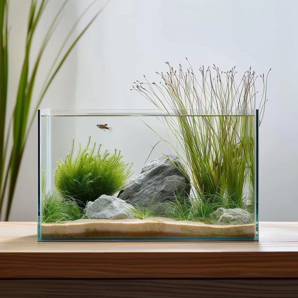 Vimvins aquarium 10-galons, vue frontale sans cadre, observation nette et immersive.