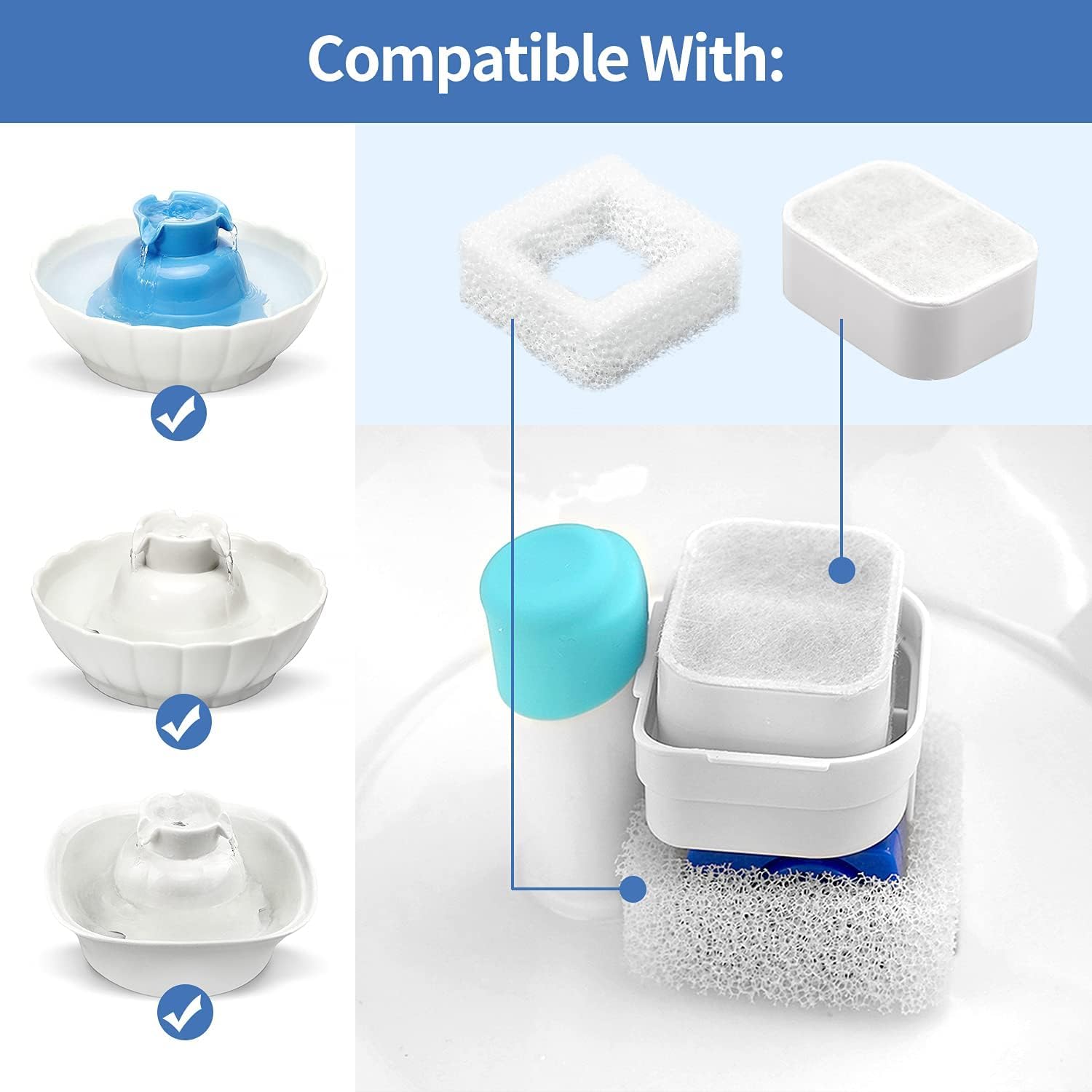 VinDox filtre en mousse pour fontaine ceramique chat – protège la pompe.