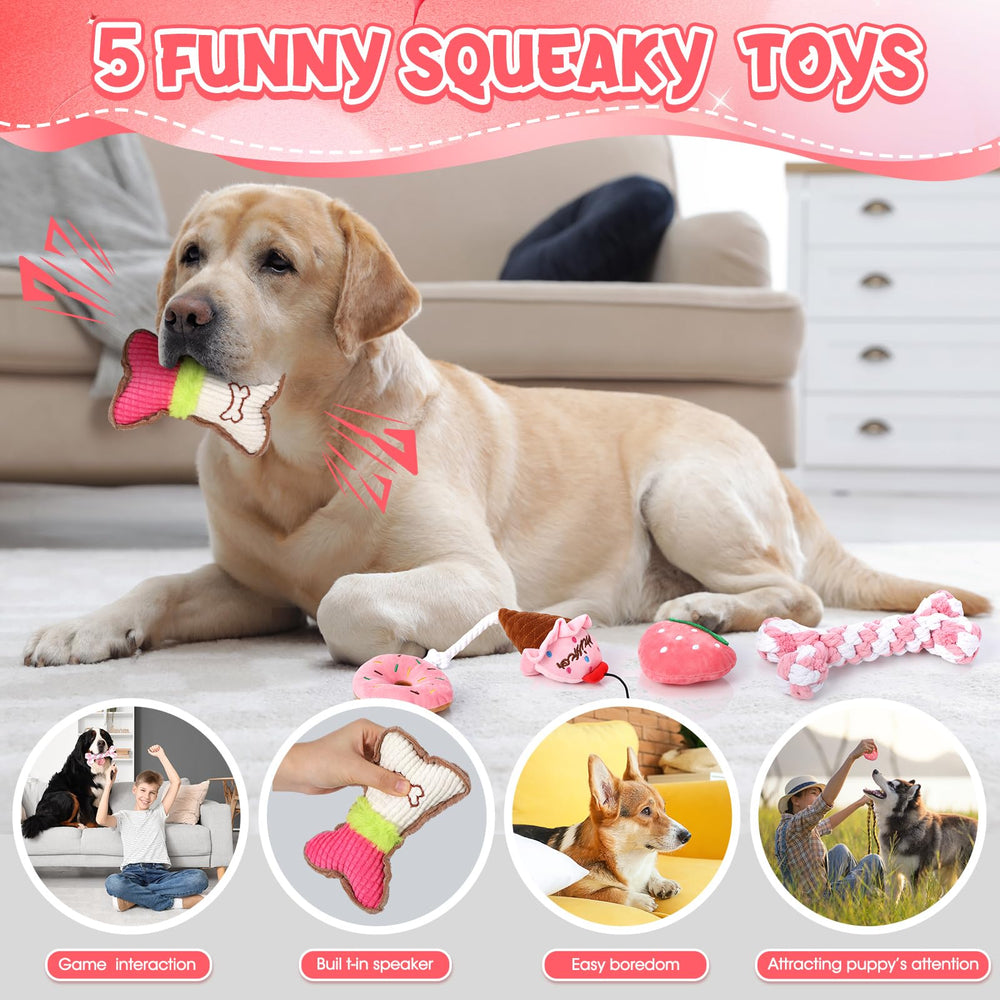 Jouets plush rose Vinsot pour chiens moyens à grands, jeu intérieur et câlins