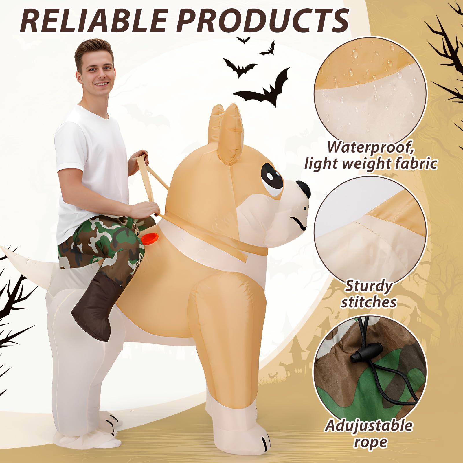 VioraWhite costume gonflable chien - détails pattes champignon visibles et charmants.