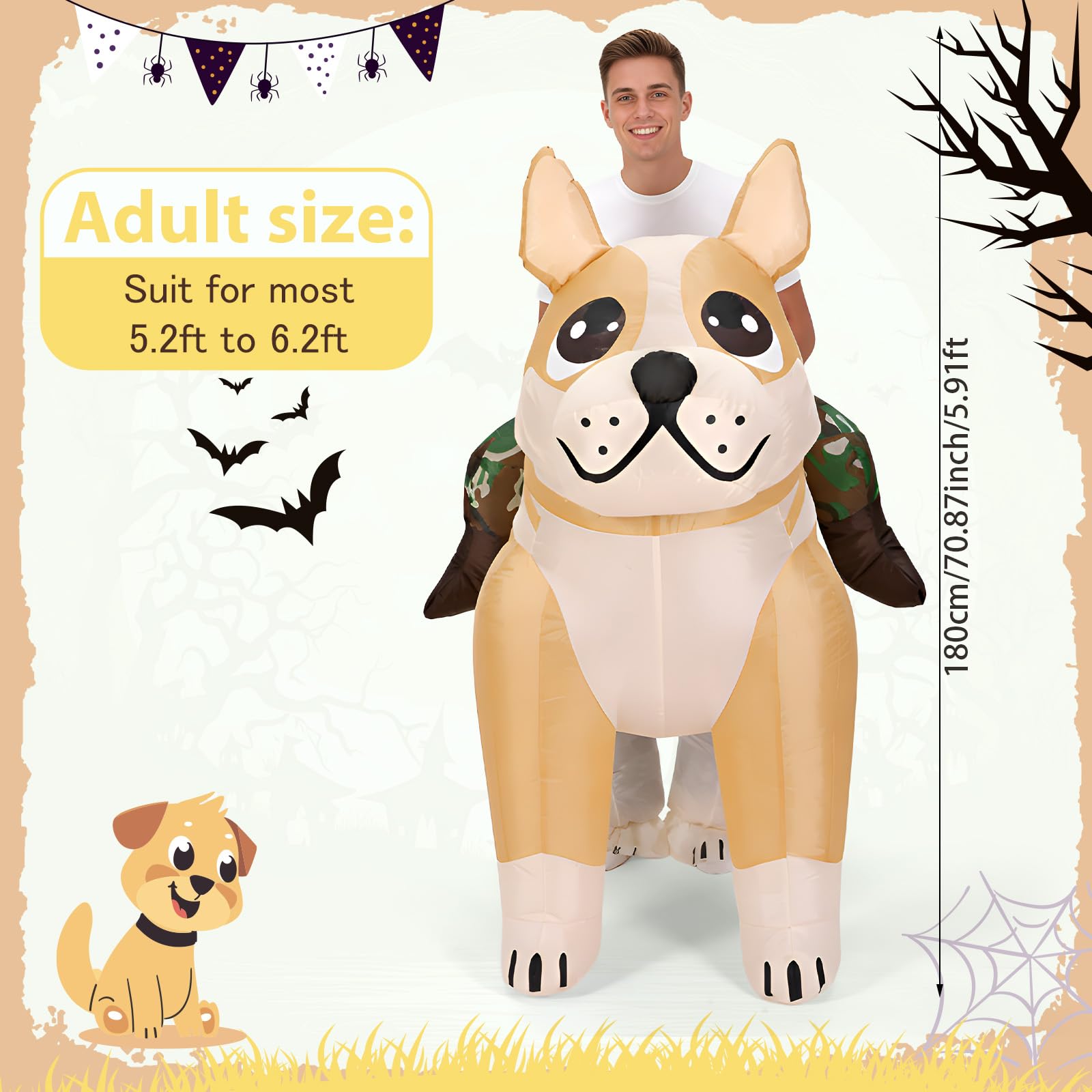 VioraWhite costume gonflable chien - vue visage mignon pour Halloween.