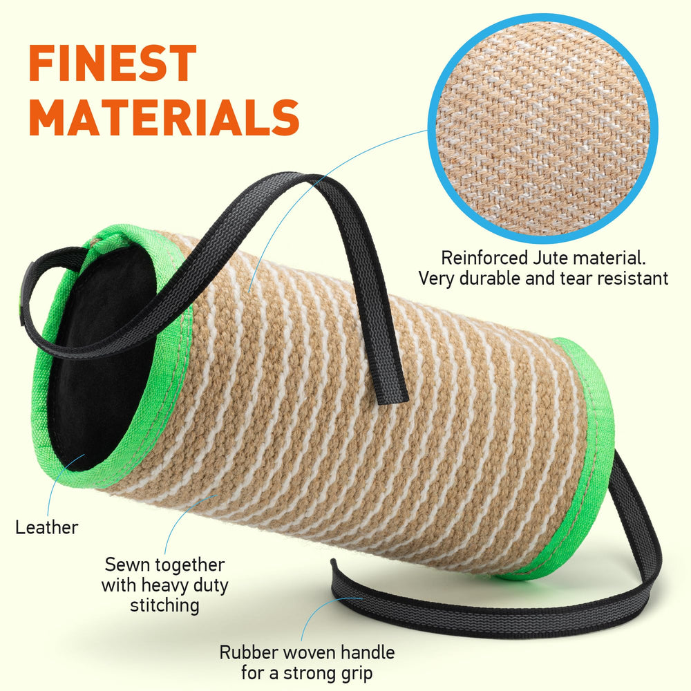 Viper Bite Pillow Cylindre Jute, texture naturelle pour mordillage contrôlé.