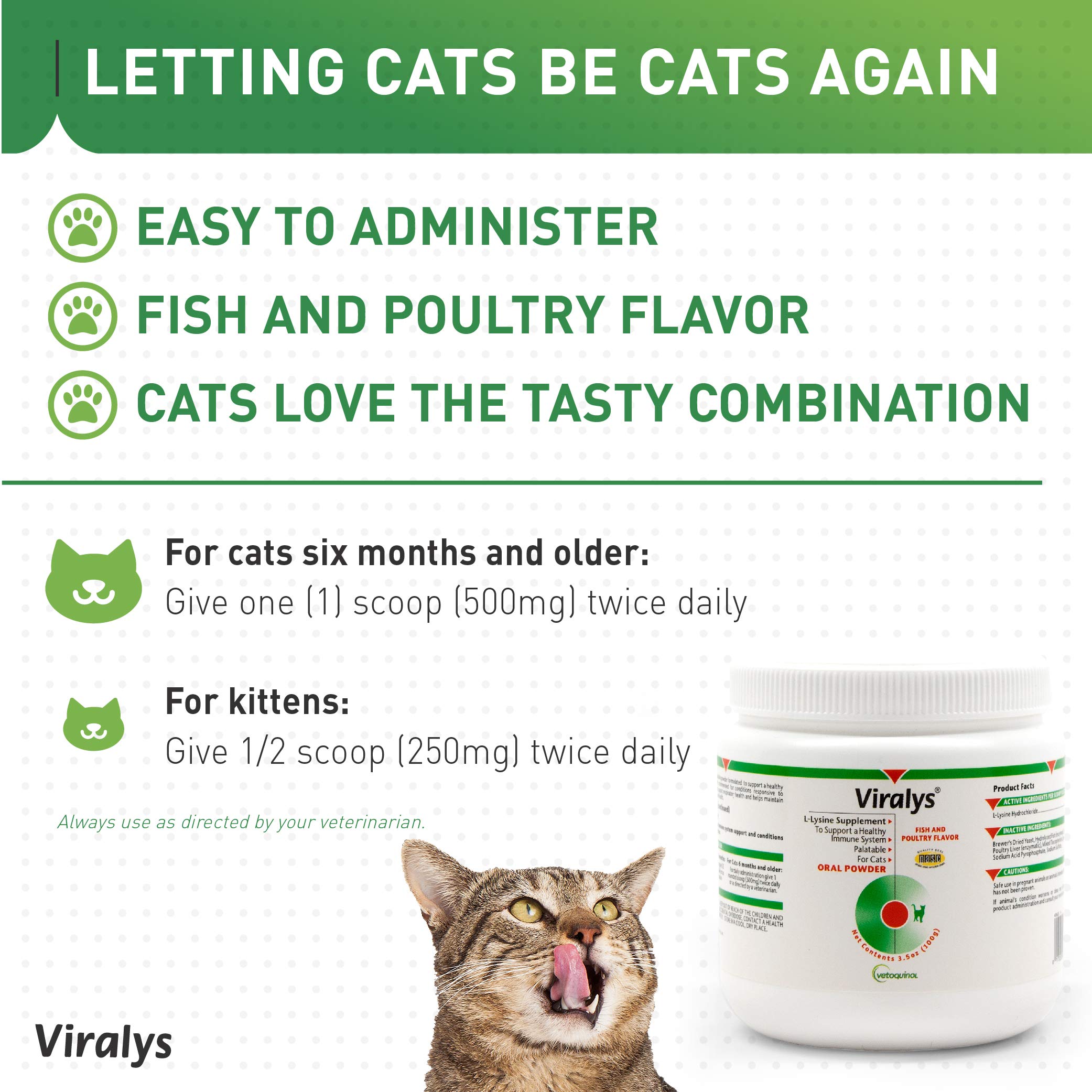 Dose quotidienne recommandée, L-Lysine pour chats et chatons.