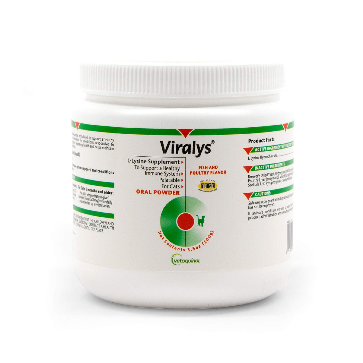 Vetoquinol Viralys pour chats et chatons, poudre Lysine, soutien potentiel immunitaire.