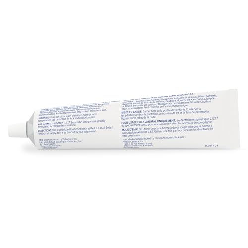 Tube Virbac C.E.T. dentifrice enzymatique, soutien quotidien de l'hygiène dentaire.