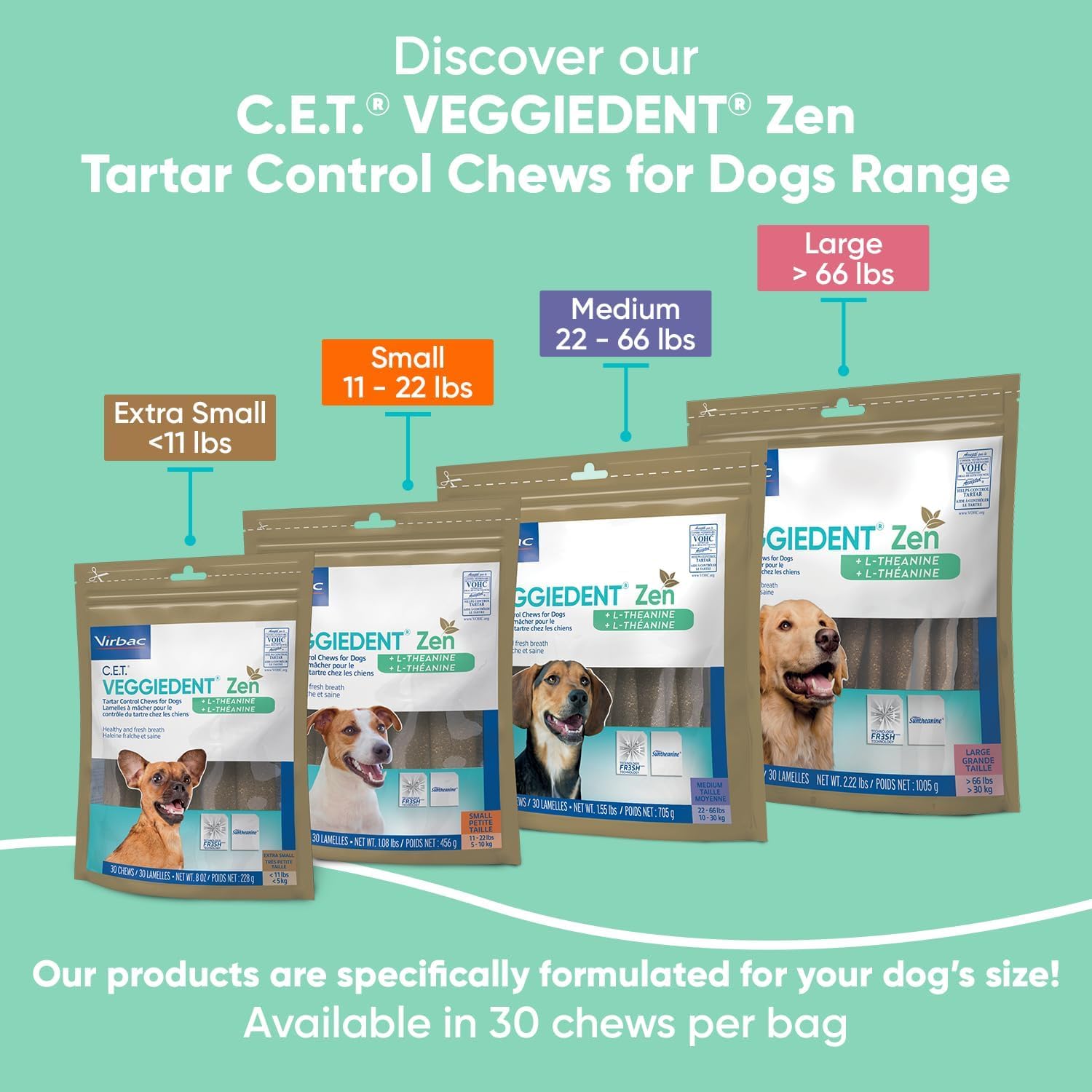 Virbac C.E.T. VeggieDent Zen taille moyenne: adaptée pour chiens pesant entre 22 et 66 livres