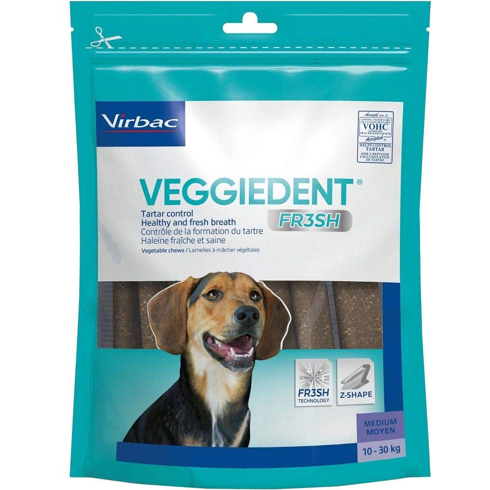 Virbac C.E.T. VeggieDent Chews paquets 2x30, pratique et haleine fraîche.