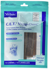 Virbac C.E.T. VeggieDent – emballage et bouchées végétales pour haleine fraîche.
