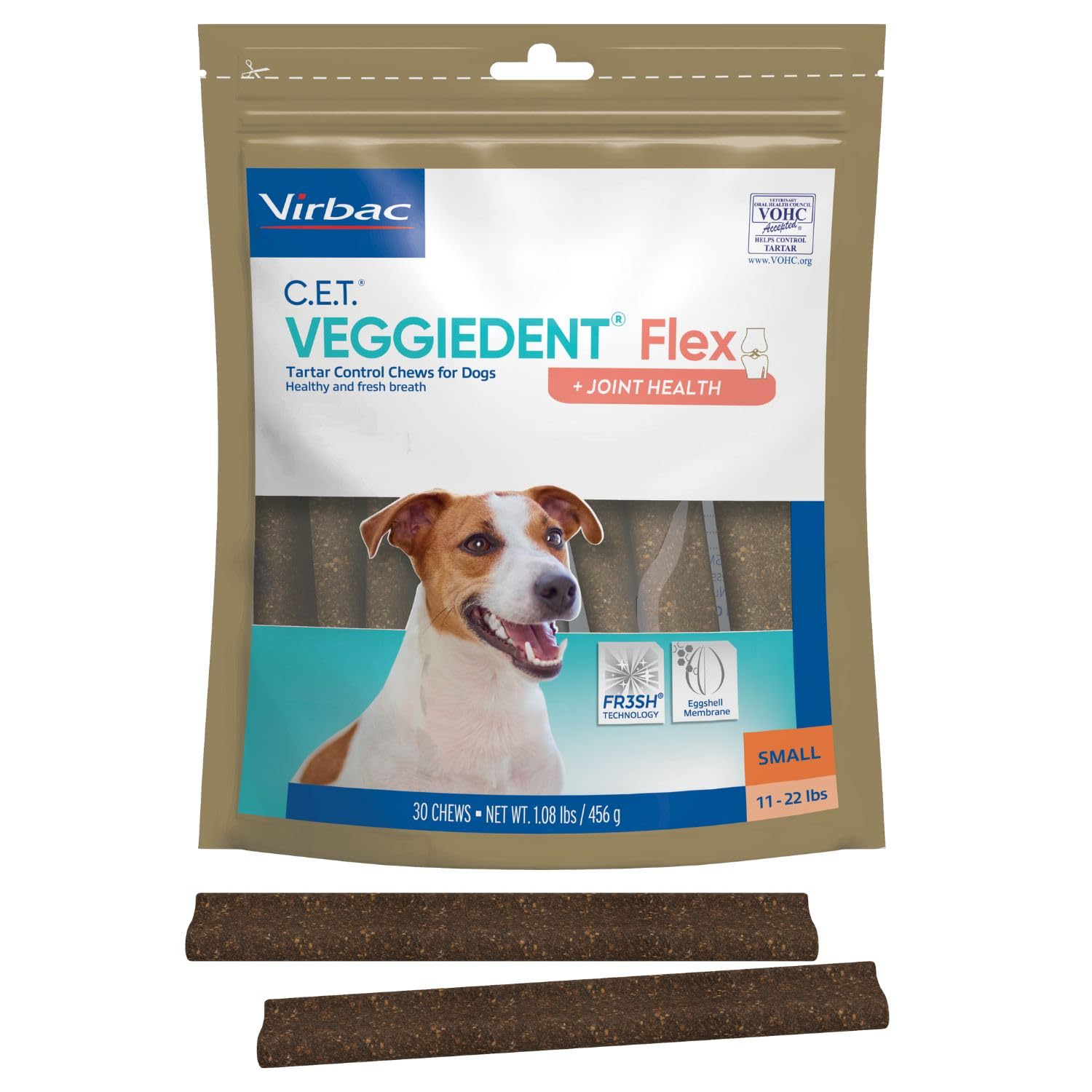Virbac C.E.T. Veggiedent Flex bouchées petites pour chiens 11-22 lb, hygiène dentaire.
