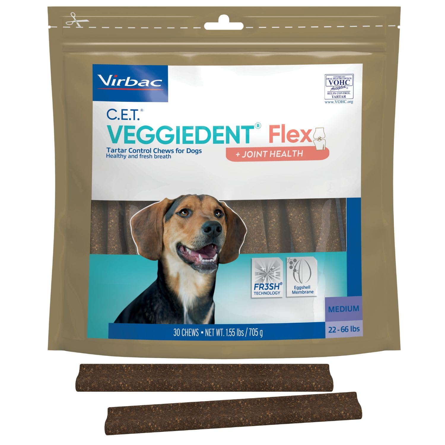 Virbac C.E.T. Veggiedent Flex en forme Z nettoie les dents et rafraîchit l'haleine.