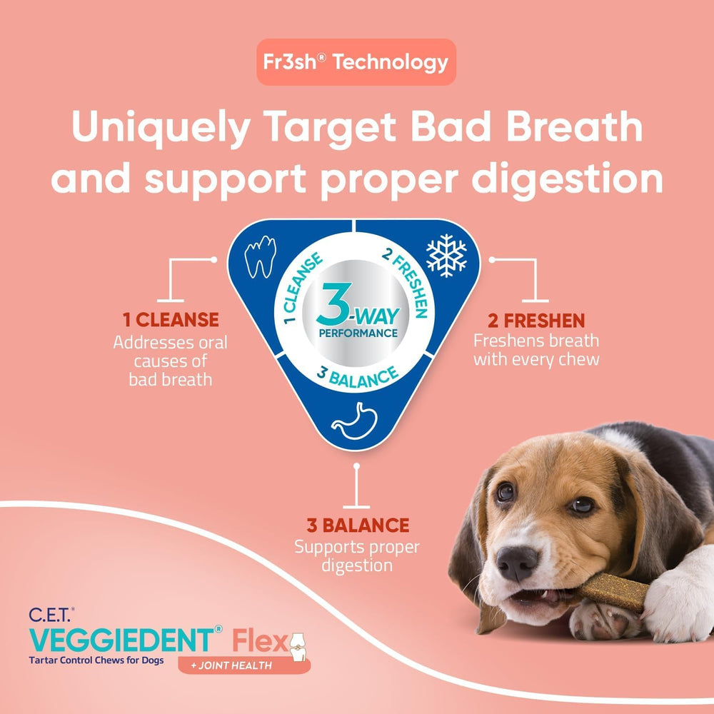 Virbac Veggiedent Flex contient une membrane d'œuf soutenant les articulations.