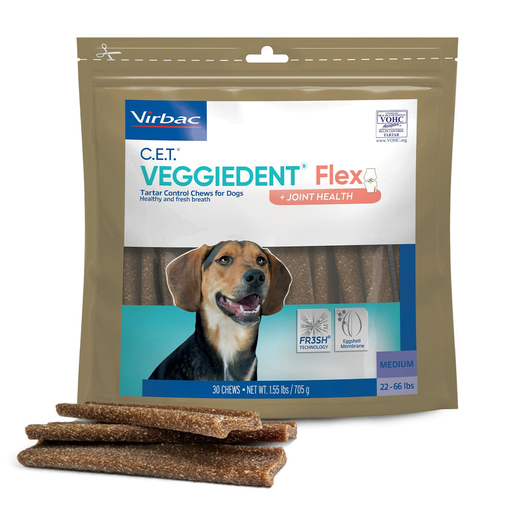 Virbac Veggiedent Flex sans gluten, digestible et adaptée aux chiens sensibles.