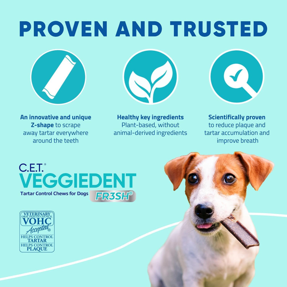 Virbac CET Veggiedent FR3SH, calories modérées par bouchée adaptées au grand chien.