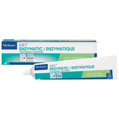 Dentifrice Virbac C.E.T. vanille-menthe, bouteille visible, aide à réduire la plaque.