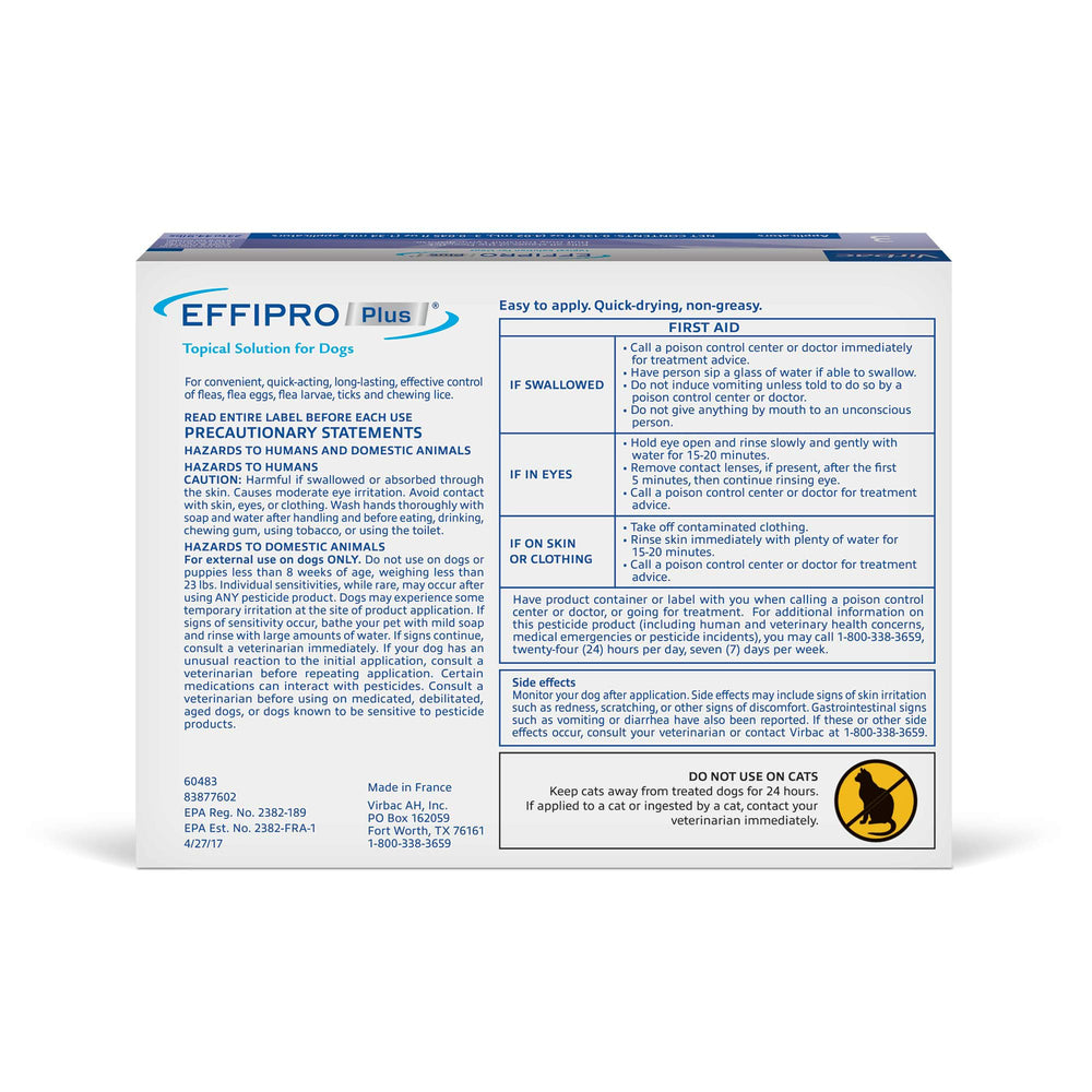 Application à la base du cou avec Virbac EFFIPRO PLUS pour diffusion rapide