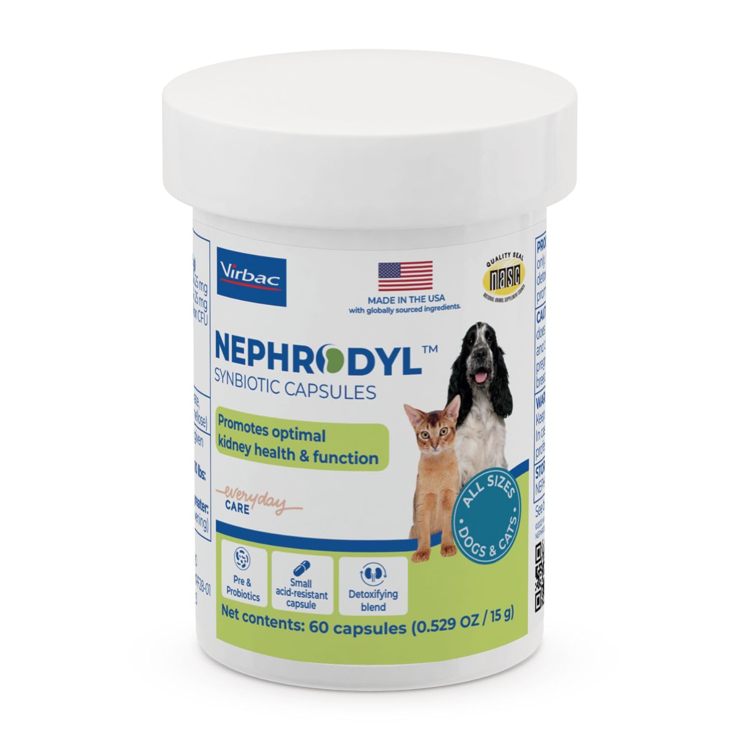 Virbac NEPHRODYL, bouteille, soutien rénal potentiel pour chiens et chats.