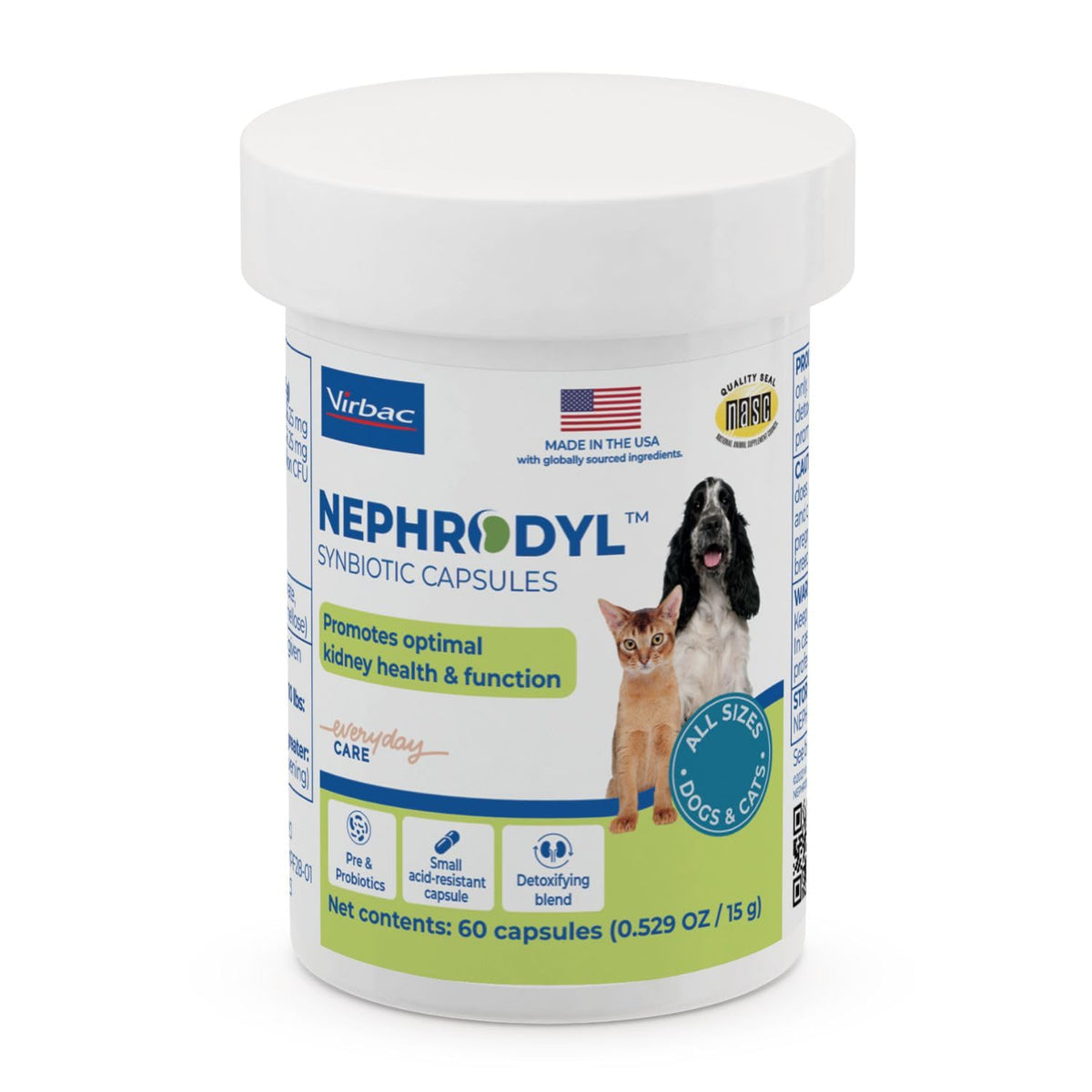 Virbac NEPHRODYL, bouteille, soutien rénal potentiel pour chiens et chats.