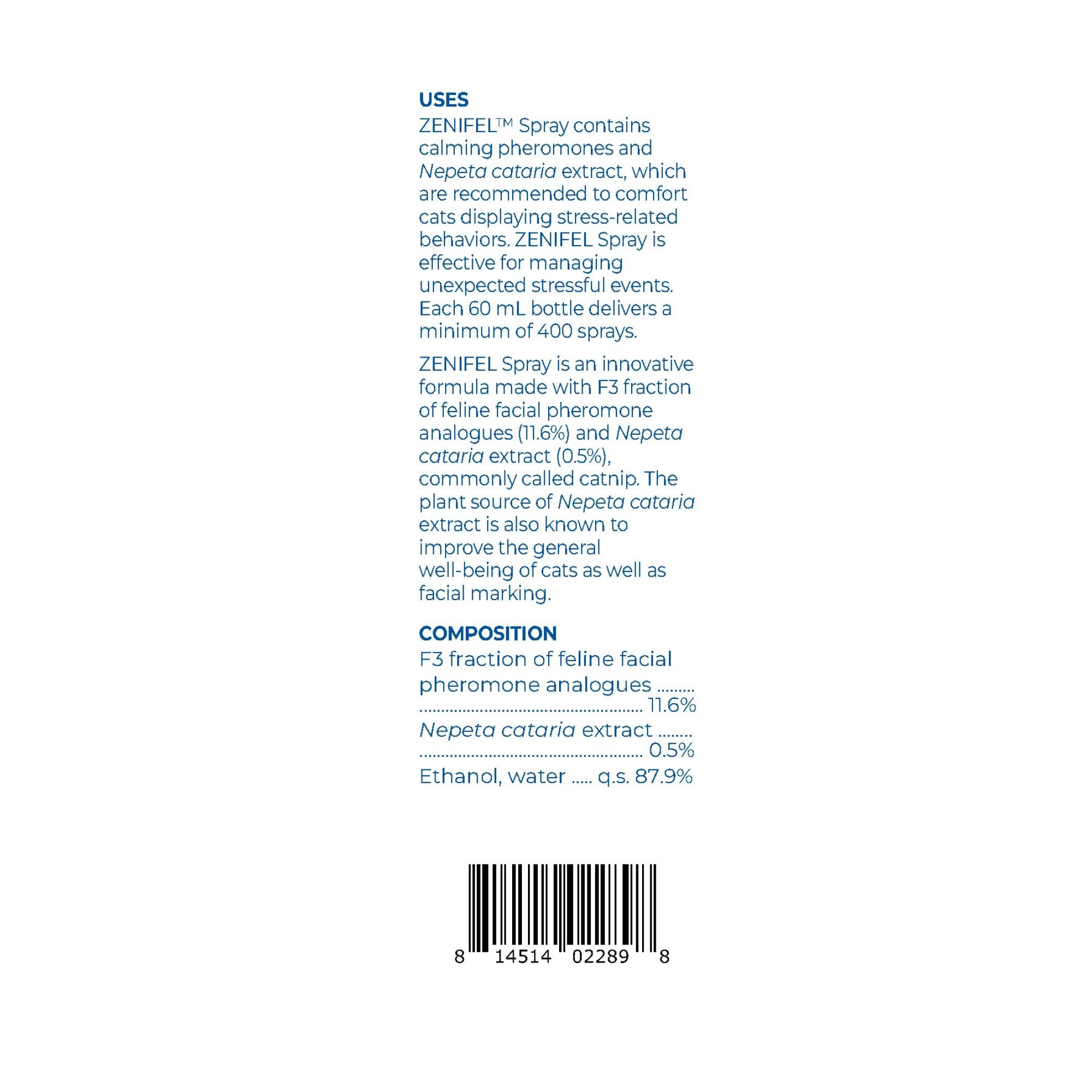 Virbac ZENIFEL Spray – aide potentielle pour calmer certains comportements de fuite.