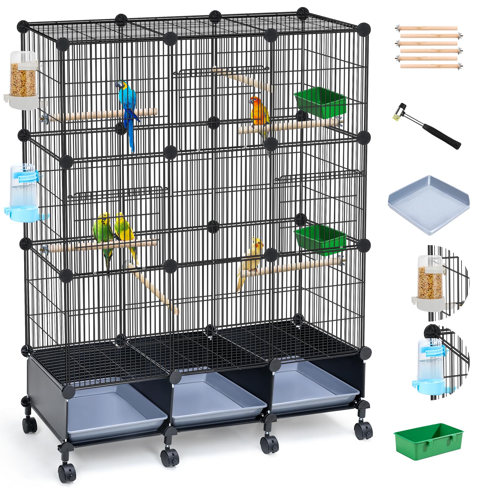 VISCOO cage à oiseaux 46 x 36 x 12, cadre robuste pour oiseaux moyens.