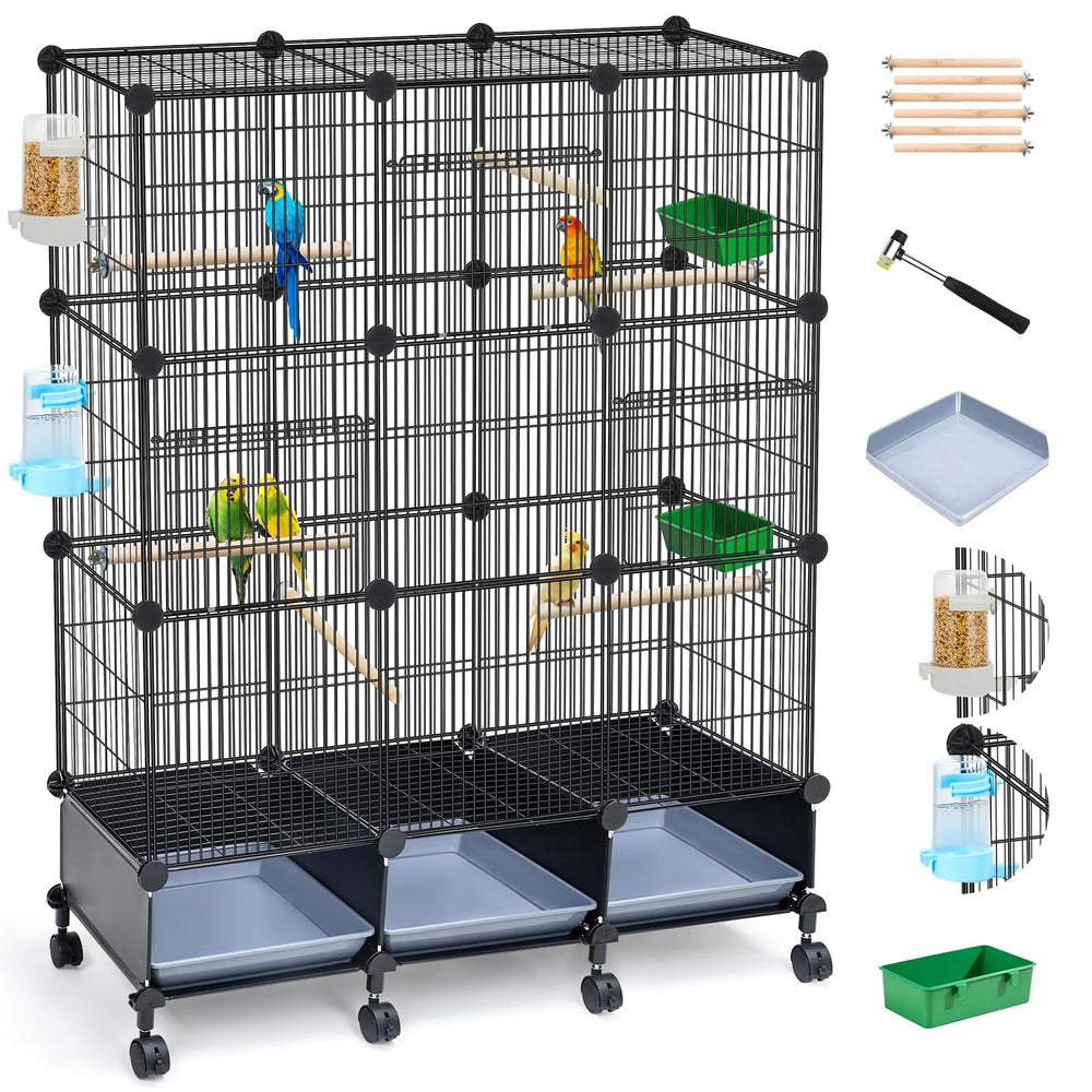 VISCOO cage à oiseaux 46 x 36 x 12, cadre robuste pour oiseaux moyens.