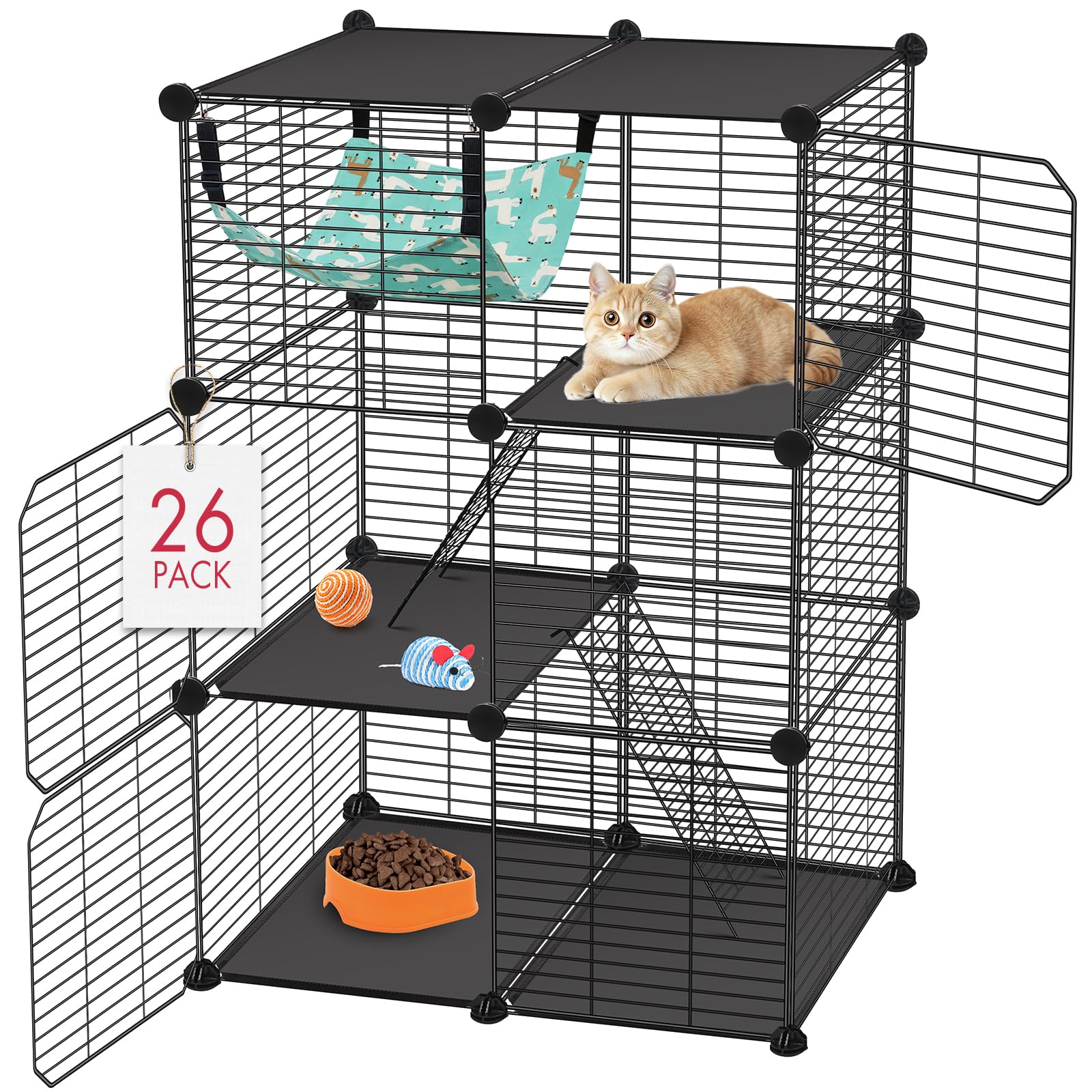 VISCOO Cat Cage 3-niveaux, espace vertical pour chat et chaton, favorise l'exploration.
