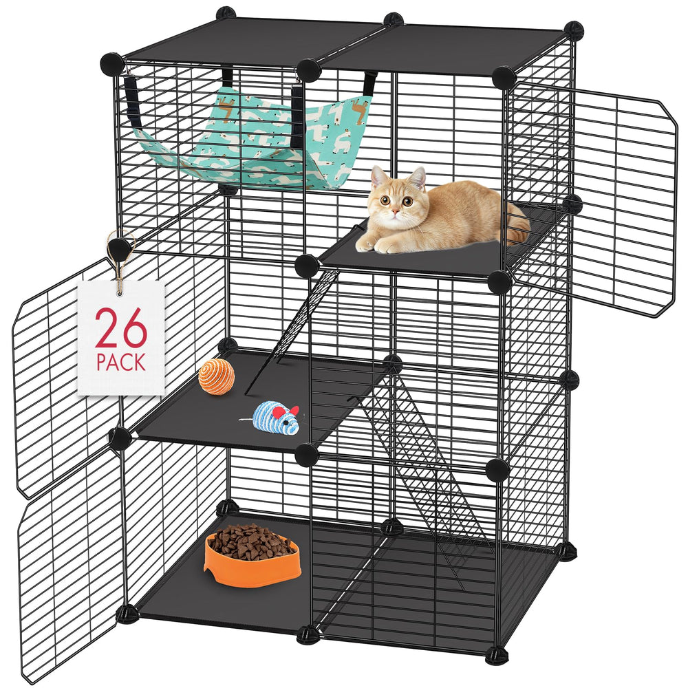 VISCOO Cat Cage 3-niveaux, espace vertical pour chat et chaton, favorise l'exploration.