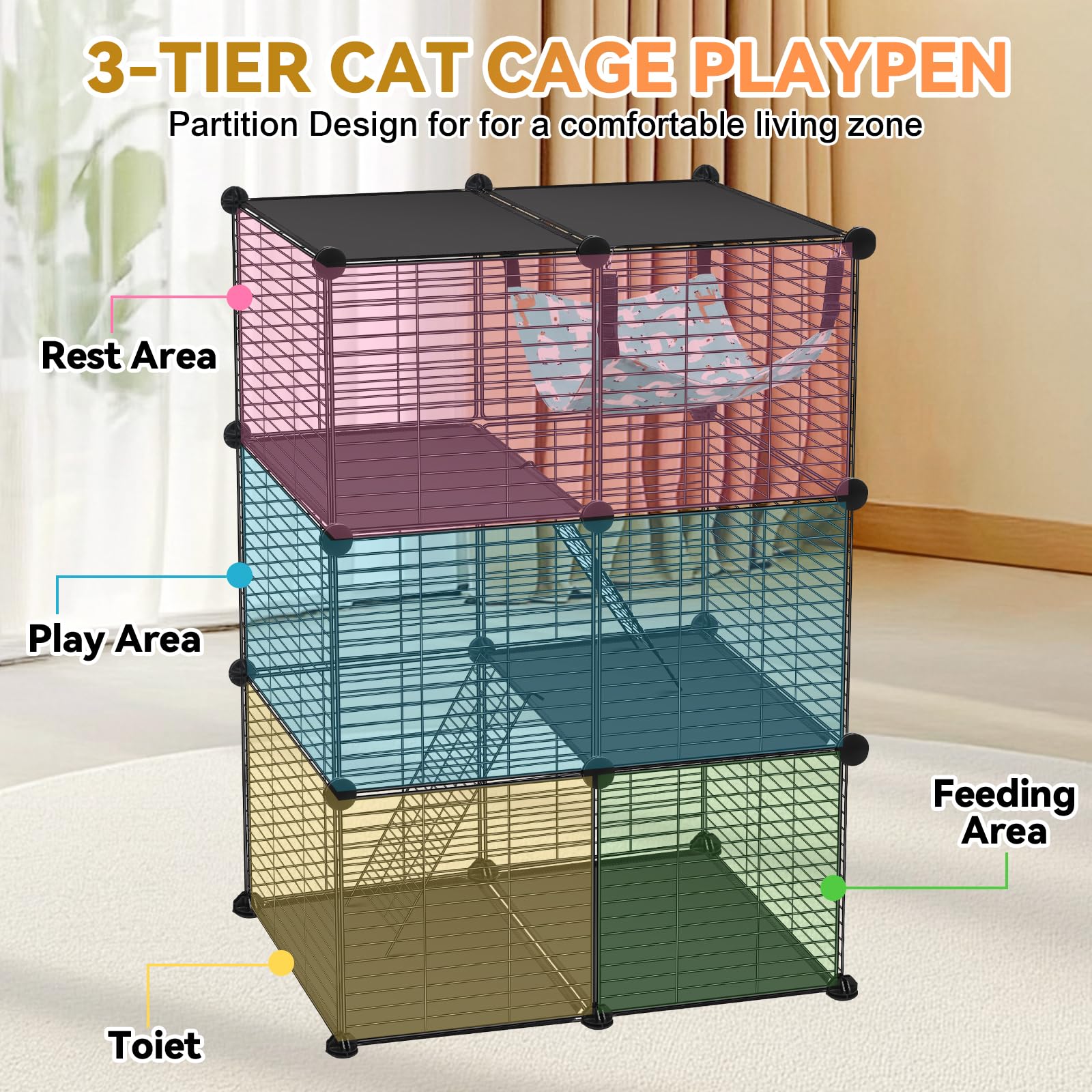 Cage à 3 portes VISCOO, accès pratique pour nourrir et nettoyer.