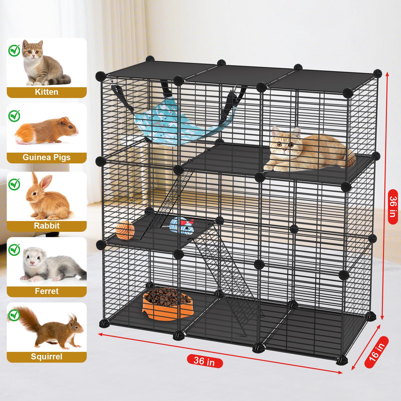 Viscoo catio-chat 3-portes reglables, accès facile pour nourrir et nettoyer.