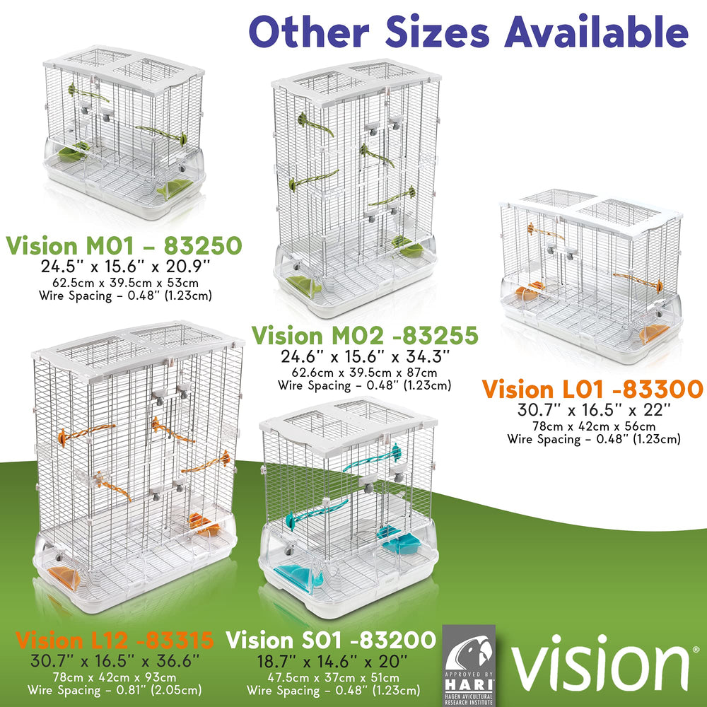 Vision M02 accessoires inclus, cage polyvalente pour perruches, canaris et pinsons.