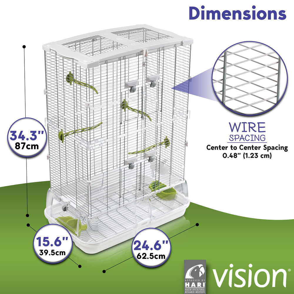 Vision M02 perches vertes multiples favorisant la circulation et le confort des pattes.