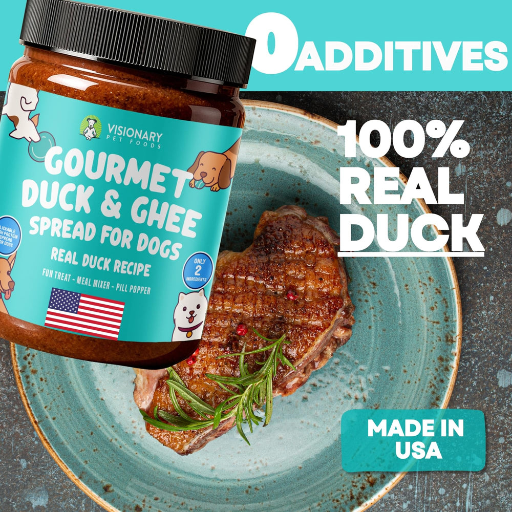 Visionary Pet Foods Pâte Canard et Ghee, ingrédients simples pour un goût riche.