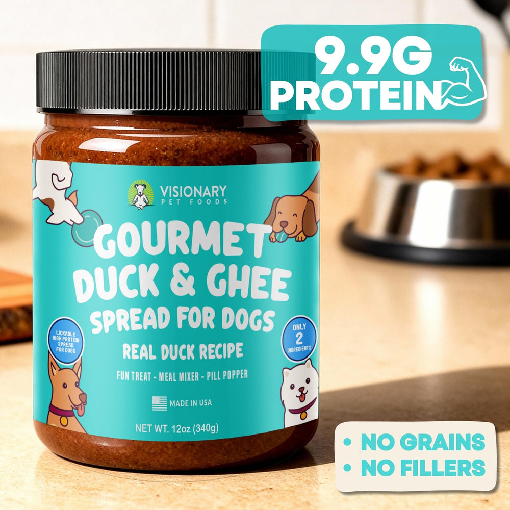 Visionary Pet Foods Pâte de Canard sur tapis de léchage, favorisant le calme et l'enrichissement.