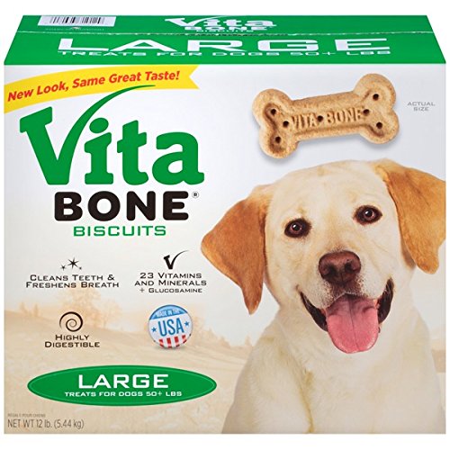 Vita Bone Original Biscuits dans le paquet, favorisant l'hygiène dentaire et une friandise savoureuse.